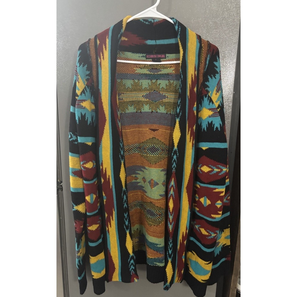 Rock And Roll Cowgirl Women's Large Aztec Cardigan Sweater Western Fashion